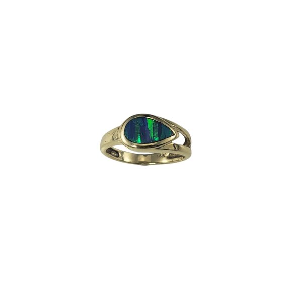 14 Karat Yellow Gold Black Opal Inlay Ring Size 4 #19730 - Picture 1 of 8
